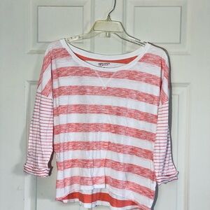 Arizona Jean Company Pink and White 3/4 Sleeve Boxy Tee